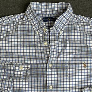 Ralph Lauren Shirt Mens XL Blue White Check Button Down Long Sleeve Pony Logo